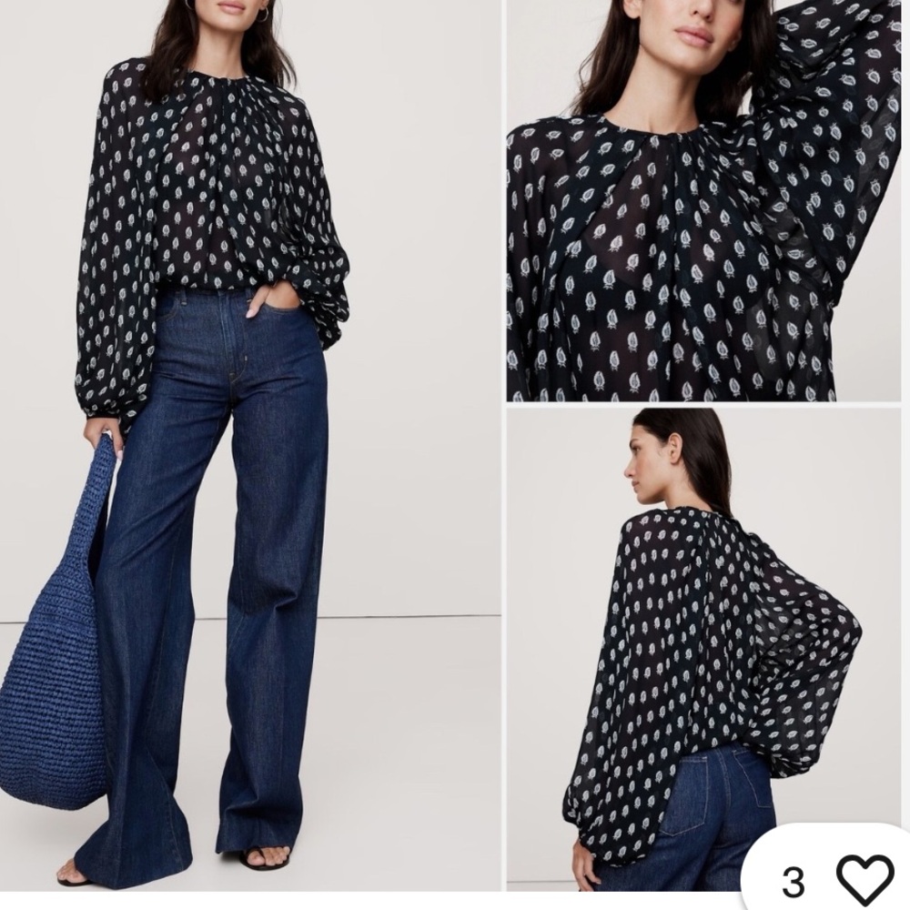 Banana Republic Dark Blue Paisley Chiffon Blouse